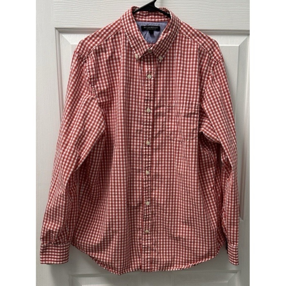 Mens Banana Republic Soft Wash Slim Fit Red and White LS Checkered Shirt XL